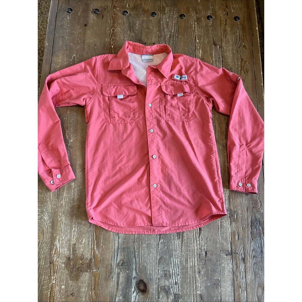 Columbia PFG Boy's Sz L (14-16) Long Sleeve Vented Fishing Shirt Orangey Red